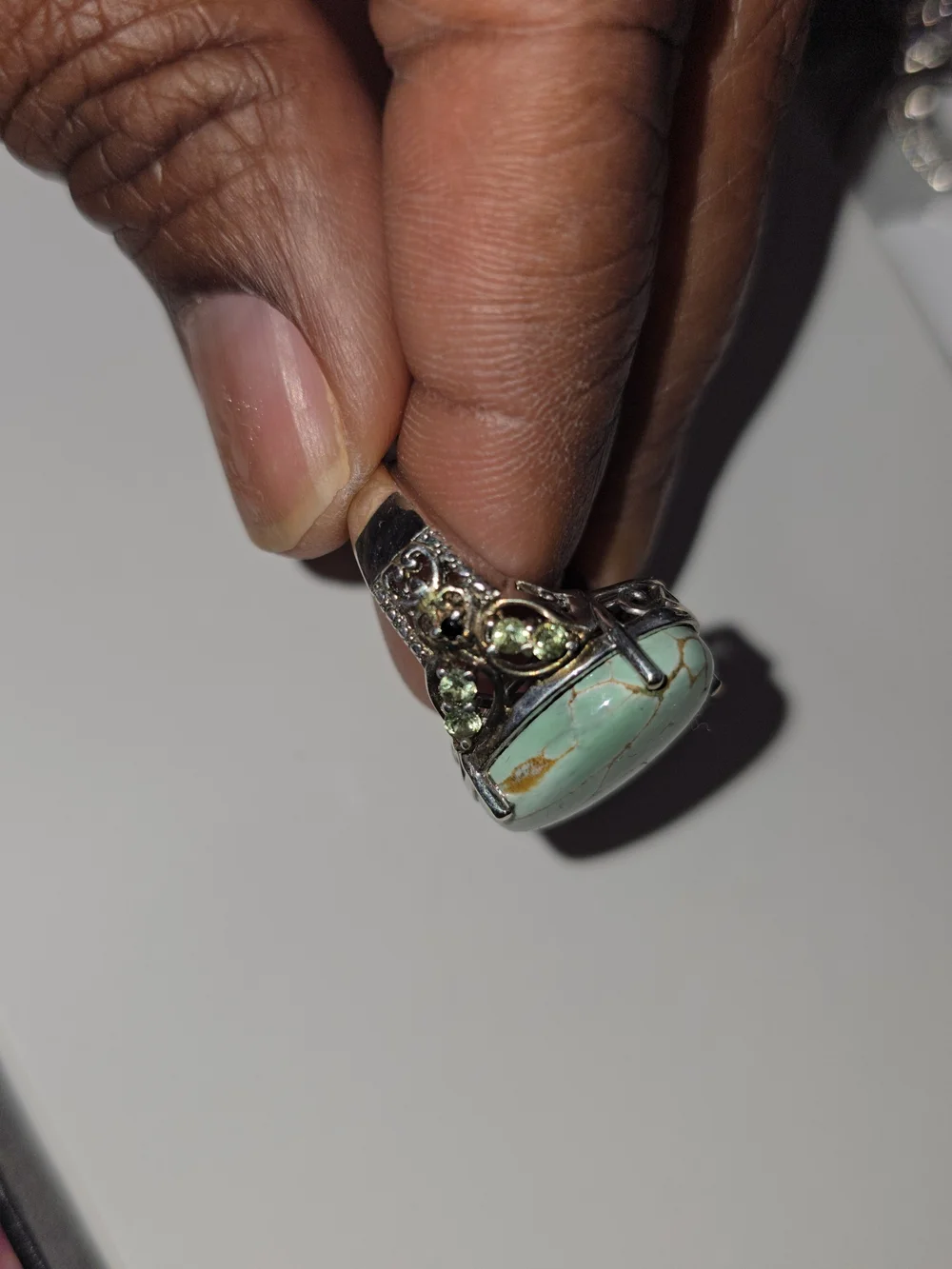 Sterling Silver Mint Green Howlite Statement Ring